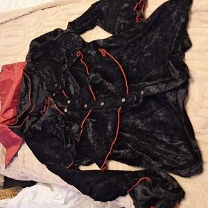 NEW Men Velvet Gothic Shirt With Vampire Collar & Cross Applique On Back